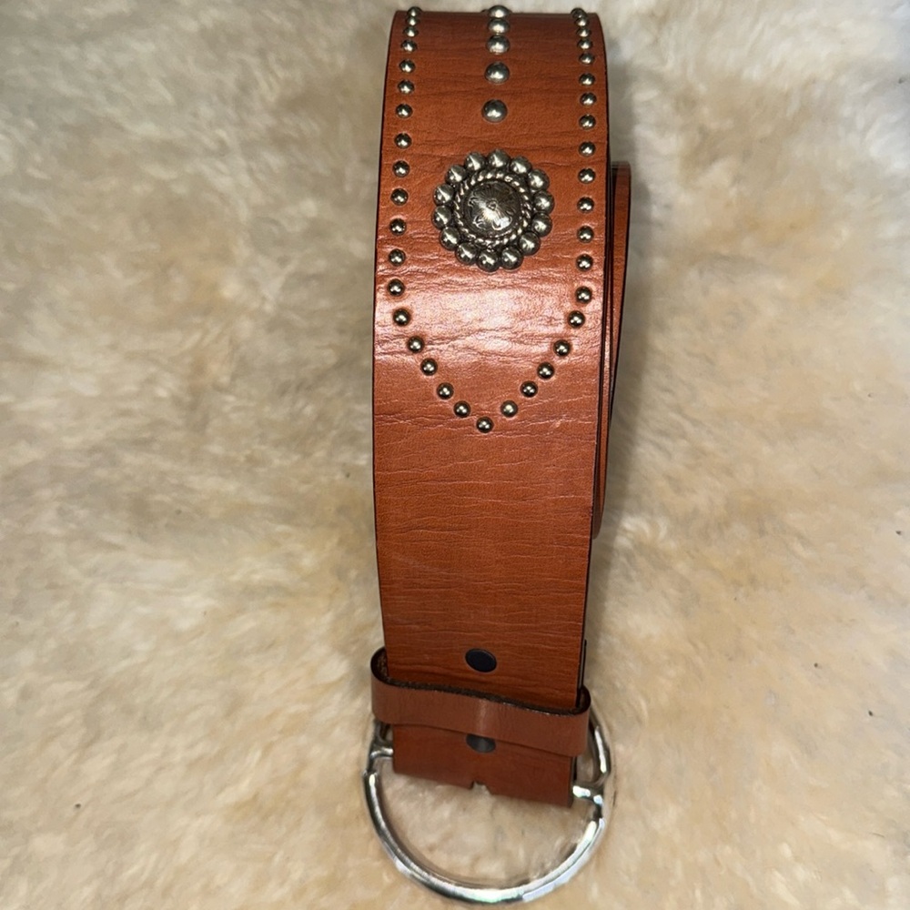 Vintage Brighton belt / wide leather with silver accents and buckle w36” 2”wide